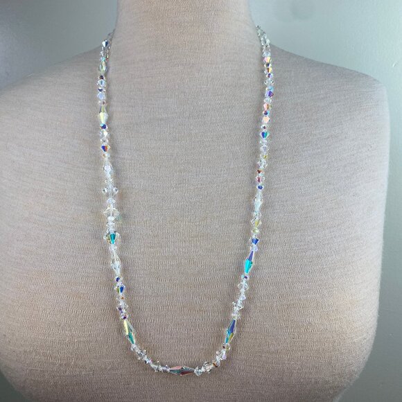 Vintage Jewelry - Vintage AB Aurora Borealis Faceted Glass Bead Necklace 34"